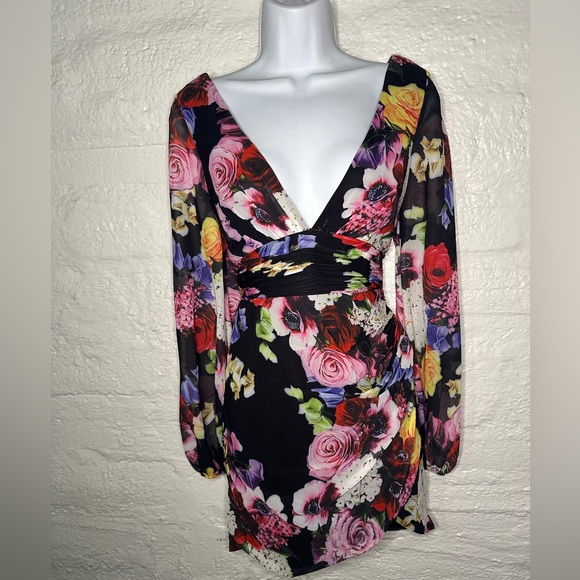 Mac Duggal Multicolor Floral Long Sleeve Dress - Picture 4 of 8